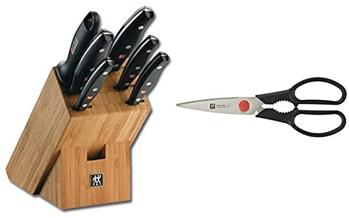 ZWILLING Bloc de Couteaux, 7 Pièces, Bloc en Bambou, Spécial/Manche Plastique, Twin Pollux & Ciseaux Multi-Usages/Universels, Longueur : 21 cm, Spécial/Plastique, Twin L