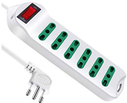 Multiuttag elektrisk toffelkabel med 6-sitsiga tvåstegsuttag 10/16A 2P+T strömbrytare 10A-kontakt sida