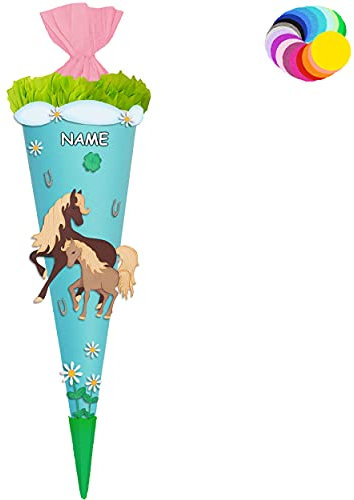 alles-meine.de GmbH Bastelset - Schultüte Farbe & Größe wählbar 70/85 / 100 cm - Pferde & Fohlen - inkl. Name - Farbe frei wählbar - Bastelschultüte - Zuckertüte zum selber..
