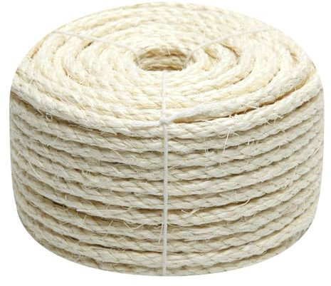 Cuerda de sisal natural de 8 mm, 98 pies, para reparar y reemplazar la torre del árbol de gato, cuerda de cáñamo para arañar muebles, percas y manualidades, jardinería, decoración del hogar