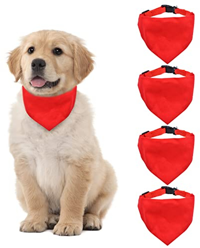 HACRAHO Blanko Hundebandana, 4 Stück rotes Bandana-Halsband für Haustiere mit schnell lösbarer Schnalle für kleine mittelgroße Hunde, rot L