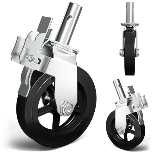OK5STAR Ruedas de andamio de 8 pulgadas con freno Rueda giratoria de vástago de 360 grados Rueda de goma resistente de 750 libras Capacidad: reemplazo para andamio, banco de trabajo, estantes