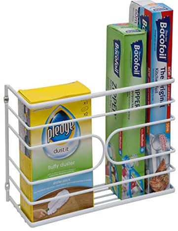 Amtido Wall or Door Mount Kitchen Wrap Box Organiser - for Cling Film, Aluminium Foil or Other Kitchen Utensils - White