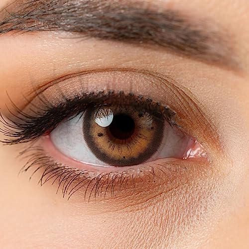 Kontaktlinsen farbig ohne Stärke braun | farbige braune Halb-Jahreslinsen | weiche Linsen Hydrogel | 2 Stück Farblinsen + Linsenbehälter | 0.0 Dioptrien | natürliche Farben | Charmiga Galaxy Brown