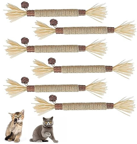 HENGBIRD 6 Stück Katzenminze Sticks, Kausticks für Katzen, Katzenminze Sticks Bio, Katzensticks Zur Zahnreinigung, Katzen Zahnpflege Spielzeug, für Katzen Zahnpflege & gegen Mundgeruch