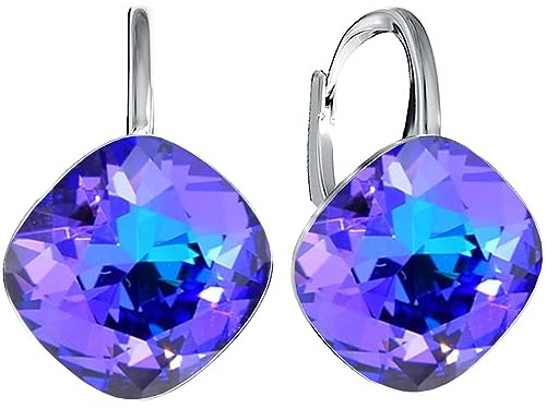 Rhombus Raute Damen Hängen Ohrringe Silber 925 mit Marken Kristalle Zirkonia - Schmuck Echt Silberne Hängende Ohrhanger für Frauen und Mädchen - Hängeohrringe Ideal Geschenk (Heliotrope)