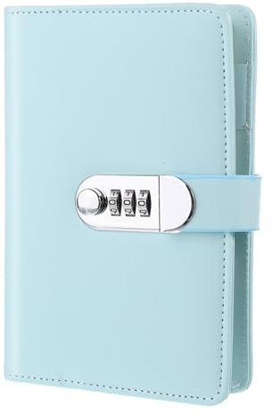 PATIKIL A6 Diary with Lock, Journal with Lock Cute Journaling Leather Notebook Journal 90 Pages Diary Binder Refillable Paper with Pen Card Slot Waterproof for Women Gifts Men, Blue