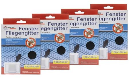 laro Fenster Fliegengitter mit Klettband selbstklebend schwarz 4/8/16/24/48/72/96 STK Insektenschutz/Pollenschutz ohne Bohren, Muster:Schwarz, Anzahl:8