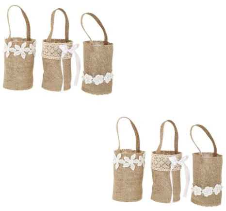 Garneck 6 Stk Sackleinen selber machen leinenbeutel kreativset ideas Sackleinen-Blumenmädchen-Korb Blumenkorb aus Spitze Sackleinen Körbe Handkorb Kleine Tasche Requisiten Lieferungen