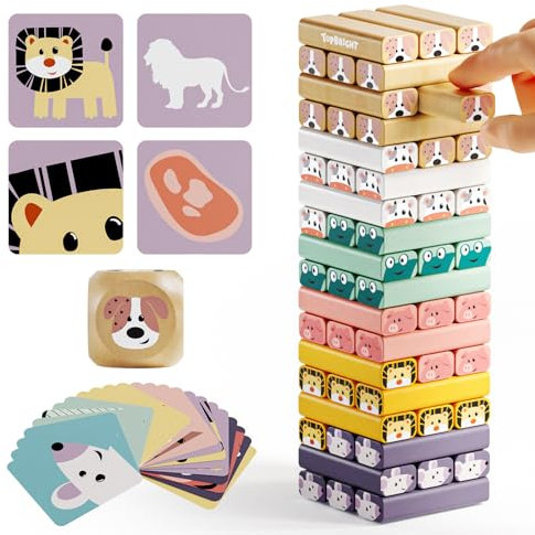 TOP BRIGHT Holzspielzeug ab 3 Jahre - Holz-Taumelturm Pädagogisches Kinderspiel- Spielzeug für Mädchen und Jungs von 3 bis 9 Jahren - Stapelturm Brettspiel