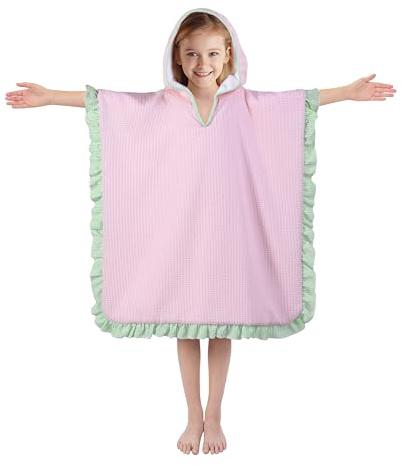 THOVSMOON Hooded Towels for Kids, Bath Towel Swim Cover Up for Ages 3-10 Girls Boys Pool Towels Soft Thick 30x30 Microfiber Poncho Towel（Pink）