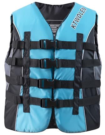 KTWOLEN Schwimmhilfe für Erwachsene Wassersport Auftriebswesten Schwimmjacke 50N Schwimmwesten Auftriebshilfe für Angeln Segeln Surfen Bootfahren Kajakfahren, Blau, XS