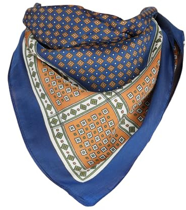 EIysee Neckerchief for Men, 27.5''× 27.5''Satin Bandana Tiny Medallion Print Neckerchief Geometry Head Scarf(Big-small grid- Navy blue)