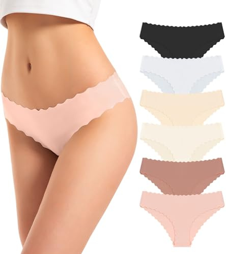 TANSTC Bragas Sin Costuras Mujer Elástico Cintura, Braguitas Ropa Interior Cómoda y Sexy, Media Ropa Interior Cómodas y Suaves 6 PCS, L