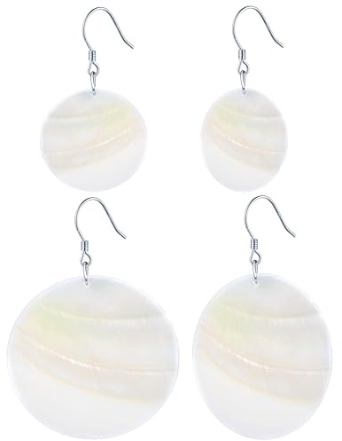 MicLee Fashion Damen Mädchen Weiße Muschel Ohrringe Ohrhänger 925 Sterling Silber 2,5cm/3,5cm Runde Ohrringe Kreative Fischhaken Ohrschmuck