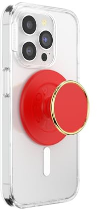 PopSockets PopGrip for MagSafe, Magnetic Phone Grip & Stand, Swappable Top, Secure Grip for iPhone MagSafe Cases, Kickstand for Hands-Free Viewing, Wireless Charging Compatible - Enamel Rosso