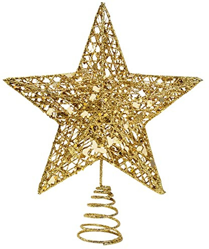 KEYIDO Christmas Tree Topper, Gold 3D Hollow Glitter Tree Star, 10 Inch Large Metal Christmas Treetop Star for Xmas Tree Topper Ornaments Christmas Home Decorations