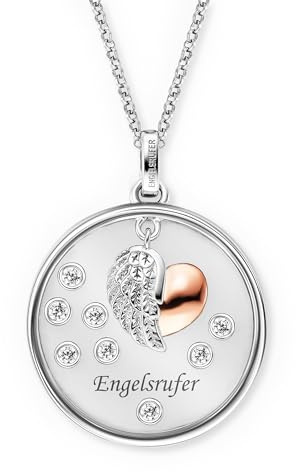 Engelsrufer Kette Glaslinse Herzflügel Bicolor für Damen aus 925er Sterlingsilber - Zirkonia - Karabinerverschluss - Länge: 42+4+4cm