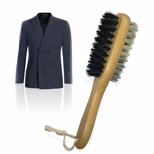 Wooden Clothes Brush 2 in 1 Double-Sided Soft & Firm Bristles for Coat, Garment, Fluff, Fuzz, Dust, Lint, Clothing, Couch, and Pet Hair Removal Natural Wood Handle Travel Suit for Men & Women