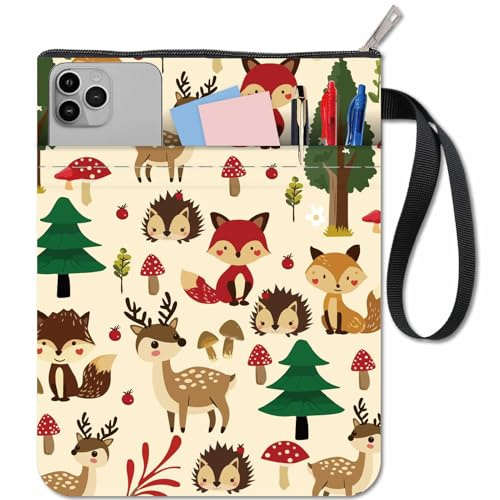 craspire Buchumschläge Mit Reißverschluss Und Zusätzlicher Hülle Motiv Wald Hirsch Fuchs Igel Tier Rechteckiger Stoff Waschbar Schutztasche Für Taschenbücher Notizbücher Bücher Waschbare Stofftasche