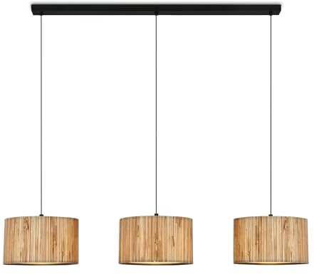 BRILONER - Pendelleuchte mit Seegras Schirm, 3x E27 Fassung, max. 10 W, Boho, aesthetic, Hängeleuchte, Hängelampe Esstisch, Esszimmerlampe hängend, Wohnzimmerlampe, 110 x 25 x 120 cm (LxBxH), Natur