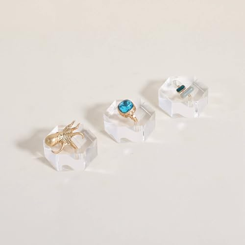 GemeShou 3er-Set durchsichtige Ringhalter für Ausstellung, Acryl-Ringdisplayständer zum Verkauf, transparente Ringaufbewahrungsständer 【Acryl-Ringhalter-Set mit 3 Sechseckigen】