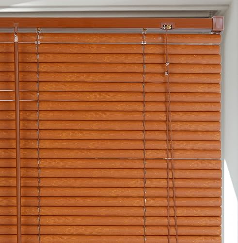 Lister Cartwright 25mm PVC Venetian Blinds Windows Blind Easy Fit Child Safety Included (Dark Wood Textured, 60 cm Width x 160 cm Drop)