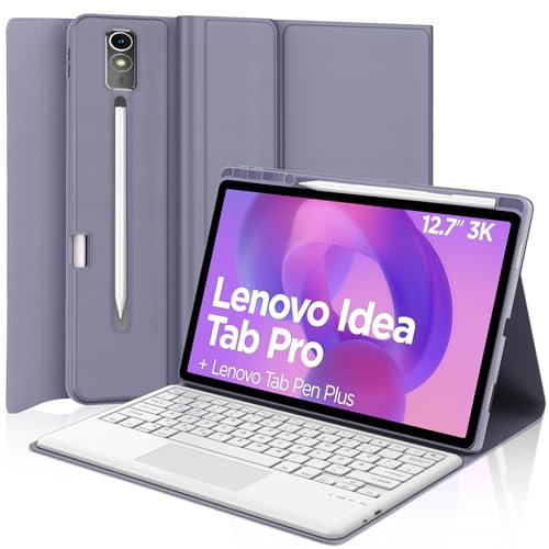 IVEOPPE Hülle mit Tastatur für Lenovo Idea Tab Pro 12,7 2025 Con Touchpad, Bluetooth Abnehmbare Magnetisch QWERTZ Tastatur für Lenovo Idea Tab Pro 12.7 Zoll 2025 (TB-373FU/TB-375FC), Lila