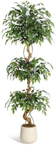 Litake Kunstpflanzen Künstlicher Ficus Baum 180 cm Große Grüne Birkenfeige im Weiß Topf Große Pflanzen im Topf für Indoor Haus Büro Garten Moderne Dekoration Housewarming Geschenk