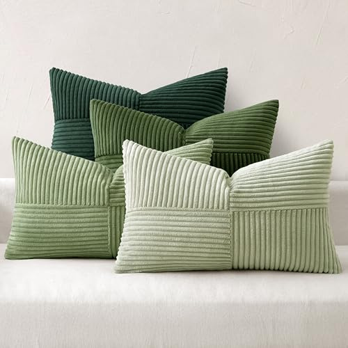 MIULEE Kissenbezug 30x50 Kordsamt Sofakissen Patchwork Grün Serie 4er Set | Dekokissenhülle Zierkissenbezüge Square Zierkissen für Sofa Wohnzimmer Schlafzimmer