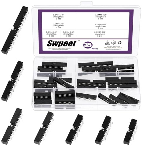 Swpeet 35pcs 2,0 mm Pitch 20 24 26 30 34 40 50 Pin DIP IC Sockets Adapter Sortiment Kit, DIP IC Stecker, Box Header Stecker, Doppelreihe gerade Pin Header für Leiterplatte