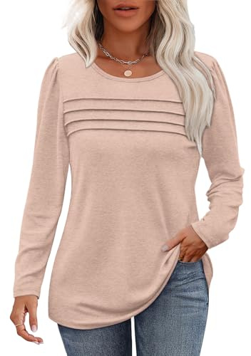 Aokosor tröjor för kvinnor långärmade toppar tröjor damer rund hals långärmade toppar sidodelad, Khaki, XL