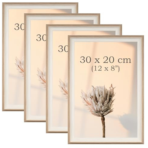 YoHyien Bilderrahmen 20x30 4er Set, Freistehende Fotorahmen 30x20 für Den Schreibtisch, Bilder Rahmen mit Plexiglas zur Wandmontage, Picture Photo Frame for Wall (Holzoptik, 20 x 30 cm)