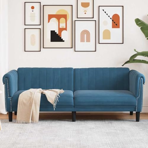 Massbinet Sofa 3-Sitzer Blau Samt Schlafsofa Klappbar Gästesofa Bodensofa mit Memory Schaum Schlafsessel Klappbar