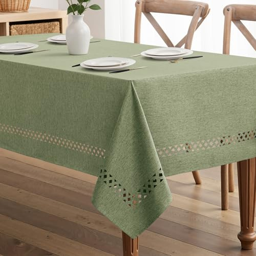 MIULEE Tovaglia in stile lino 140x240 cm rettangolare impermeabile e anti-macchia con design elegante a intaglio adatta per tavoli da pranzo cucina giardino e feste Verde