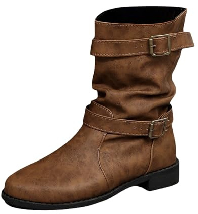 Generisch Louargat Lady Boot - Botines para mujer, estilo occidental, de piel, elegantes, planas, para mujer, marrón, 43 EU