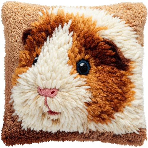Henypt Kreuzstich Knüpfkissen Zum Selber knüpfen Kissen Set Tierisches Meerschweinchen Knüpfpackungen Für Anfänger, Diy-Kissen, latch hook kits,Heimdekoratio 43x43cm
