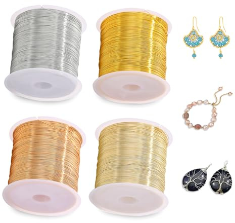 TTIAYAO 4 Rotoli Filo di Rame per Gioielli 0.3mm x 100m Filato Gioiello Per Bigiotteria Uncinetto Filo Flessibile di Ferro Metallico Modellabile per Bijoux Bigiotteria Artigianale