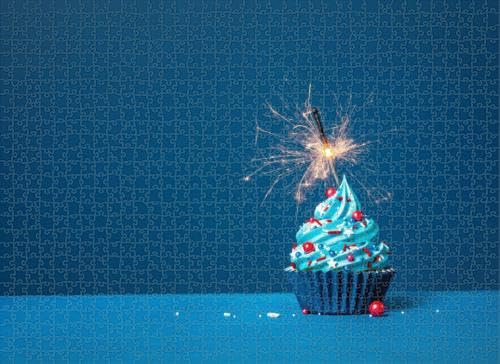 1000 Piece Puzzle for Adults Jigsaw Puzzles Hard Challenging Difficult Family Cool Large Blue Cupcake red and White Sprinkles and lit Sparkler a Blue Puzzles for Adults 1000 Pieces