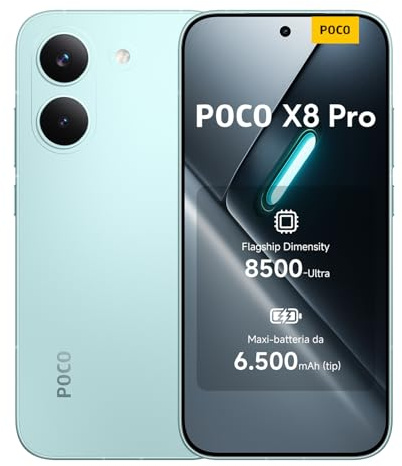 XIAOMI POCO X8 Pro - Smartphone de 12+512GB, Dimensity 8500-Ultra, batería de 6500 mAh, Sensor Sony IMX882 de 50MP con OIS, 1 año de garantía Extra, Cargador no Incluido, Verde (Versión ES)