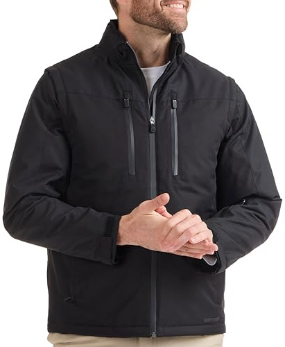 SCOTTeVEST Evorev Jacket for Men - 34 Hidden Pockets - RFID Protection, Removable Sleeves - Water Repellent Jacket for Travel (Black, Large)