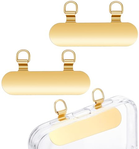 Bremorou 2 Pack Phone Tether Tab Gold Ultra-Thin Universal Stainless Steel Phones Lanyard Tab Double Buckle Anti-Scratch Phone Lanyard Tether for Cellphone Cases Crossbody Strap