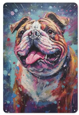 Palette Bulldog Painting Retro Tin Sign 30x20cm for Lounge Or Reading Corner, Gift for Lounge Decor Fans during The Christmas Season