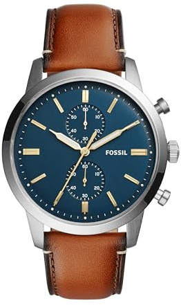 Fossil Men's Townsman Quartz Stainless Steel and Leather Chronograph Watch, Color: Silver, Luggage (Model: FS5279)