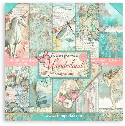 Stamperia SBBL38 - Bloc de papel (10 hojas, doble cara, 30,5 x 30,5 cm), diseño de Wonderland, multicolor