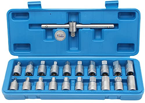 CCLIFE 21tlg 3/8 Öldienstschlüssel Öldienst Ölablassschrauben Set Ölwannen Steckschlüssel-Satz mit VW BMW usw