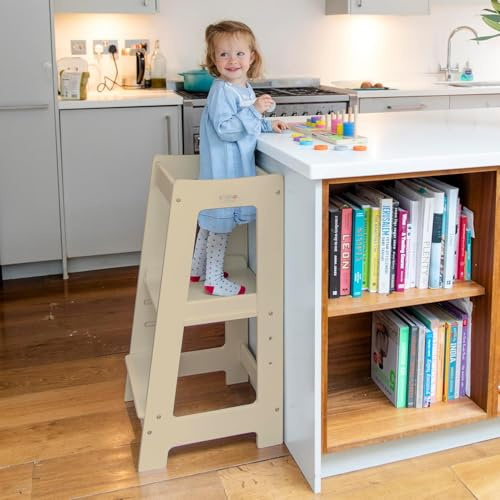 Stepup Baby Torre Montessoriana bambini | 3 Altezze Regolabili | Torre di apprendimento Ringhiera Di Sicurezza | Torretta Montessoriana | Sgabello per Bambini dai 18 Mesi ai 5 anni - Di Legno