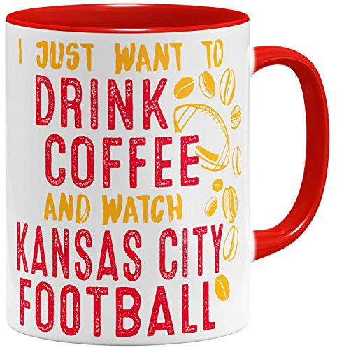OM3® - Kansas-City-Coffee - Tasse - Keramik Becher - American Football Mug - 11oz 325ml - Beidseitig Bedruckt - Rot