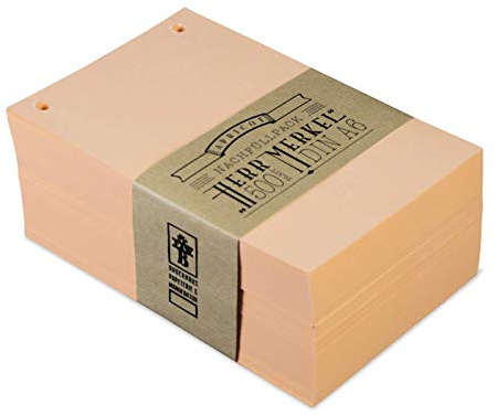 Notizzettel “Herr Merkel - Apricot“ | Notizblock | DIN A6 | 500 Blatt Naturpapier | gelocht | Nachfüllpack für Notizzettelhalter “Herr Merkel“- Schreibgefühl