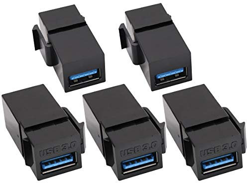 AAOTOKK Adattatore Keystone USB 3.0 A femmina a femmina USB 3.0 A Keystone Jack Inserto adattatore accoppiatore per piastra a parete pannello di uscita (nero/confezione da 5)